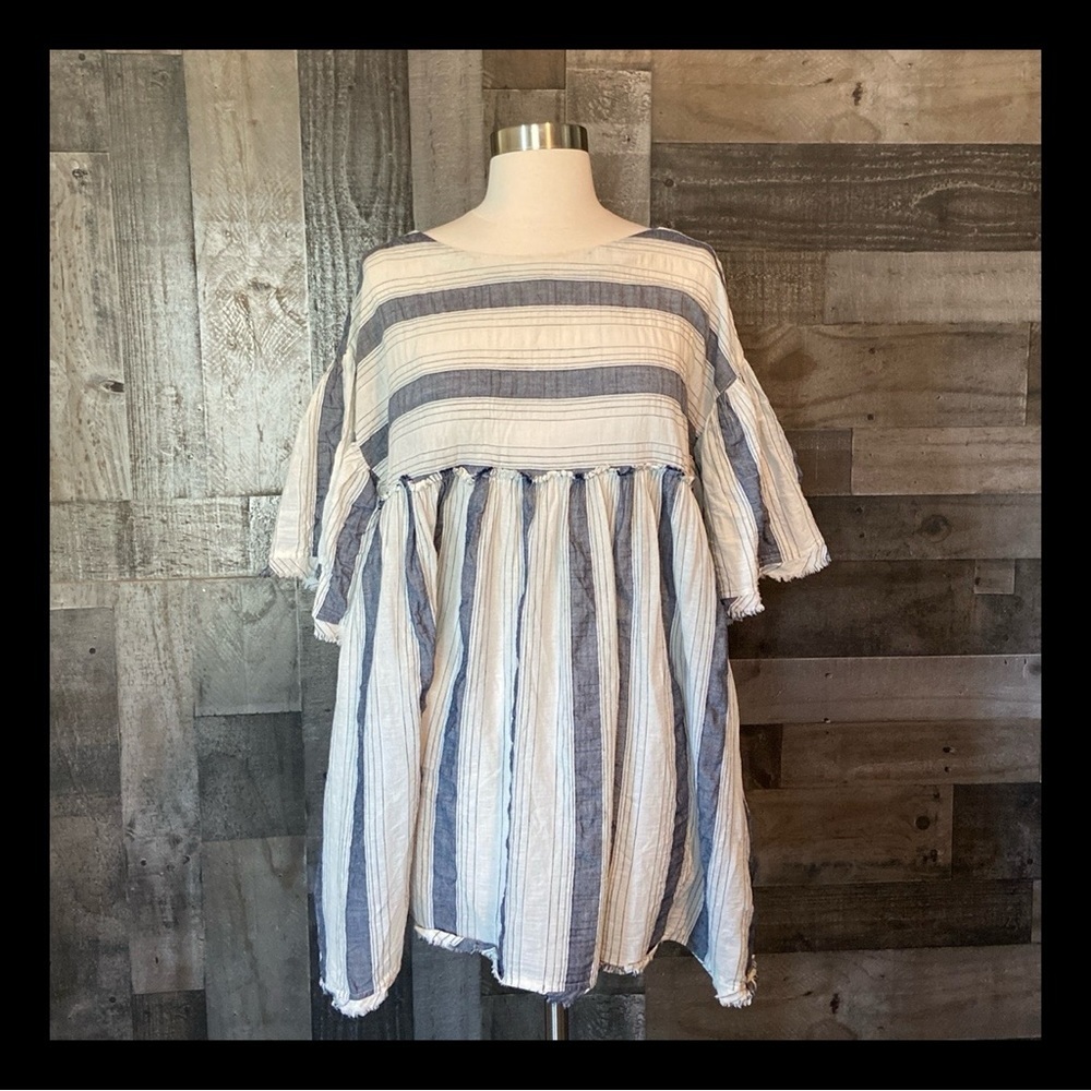 Anthropologie Mustard Seed babydoll top small blue white stripes festival boho